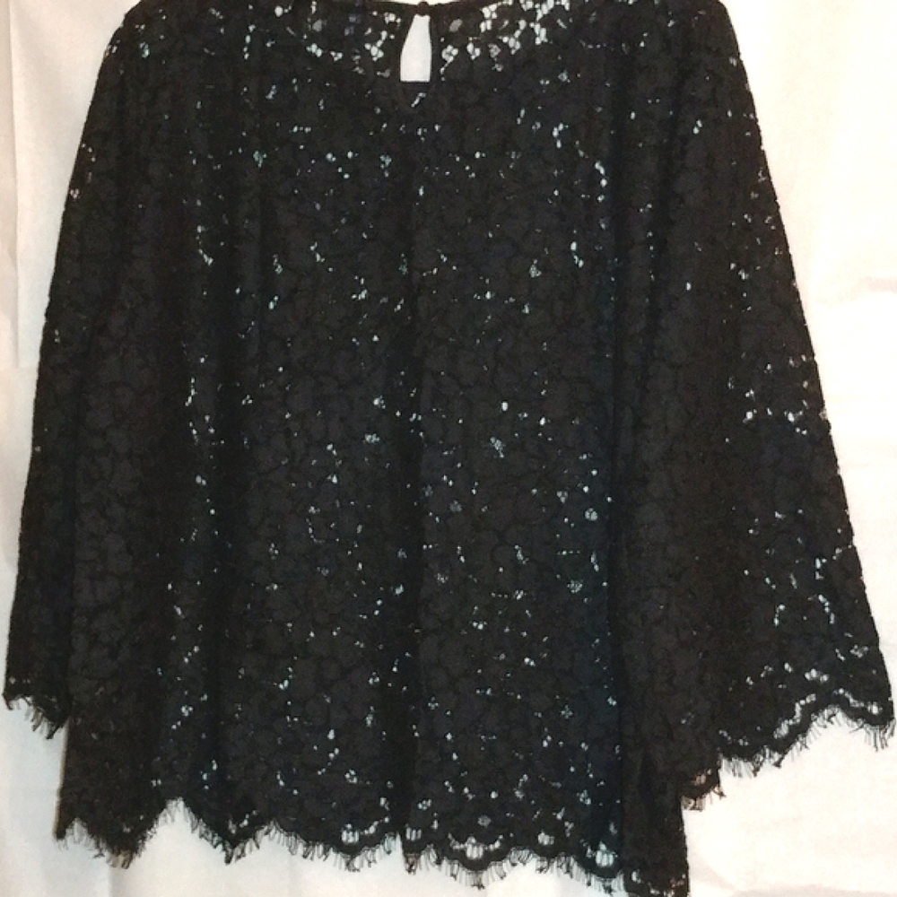 RAFAELLA BLACK LACE 3/4 SLEEVE TOP - LARGE - Picture 4 of 6